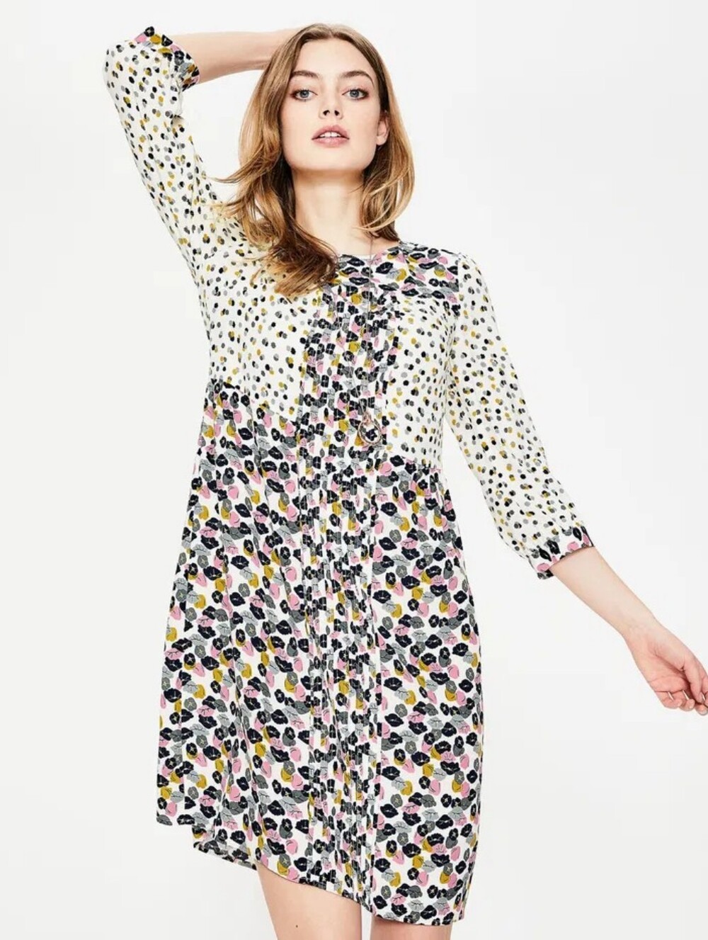 Boden Hopscotch Ivory Poppy Meadow Dress Women's Size US 8L UK 12L